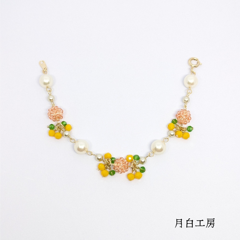 NO.153 ビーズボール&シルキーパール【ミモザ】ブレスレット