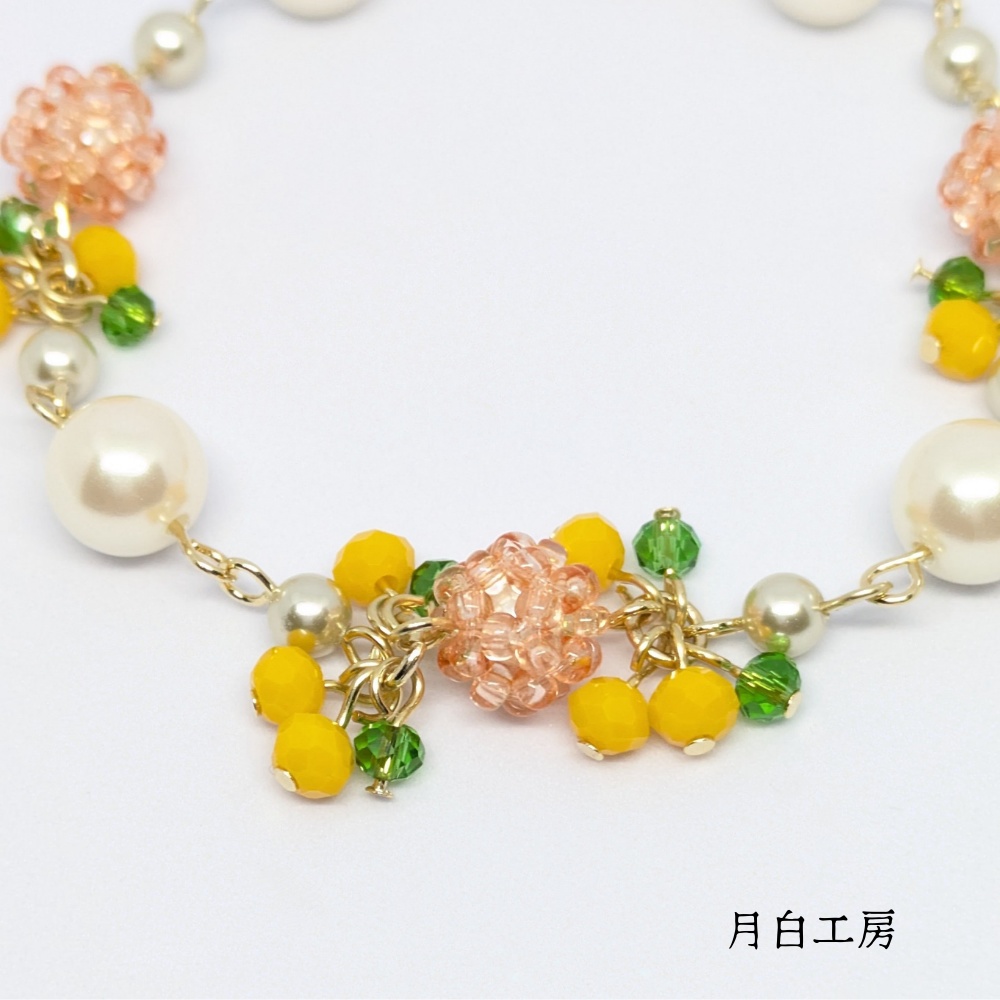 NO.153 ビーズボール&シルキーパール【ミモザ】ブレスレット