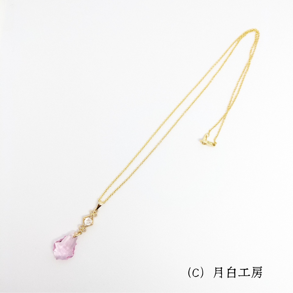 NO.43 【1点物】クリスタルガラス ライトローズのネックレス