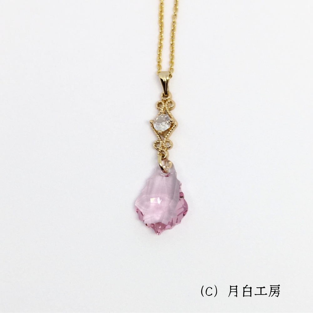 NO.43 【1点物】クリスタルガラス ライトローズのネックレス