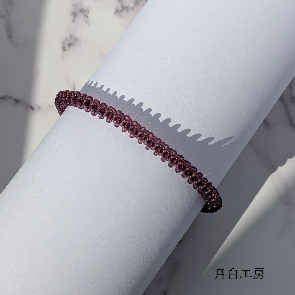 NO.20 △チューブのテグス編みブレスレット【アメジストカラー】紫 重ね付けにも◎
