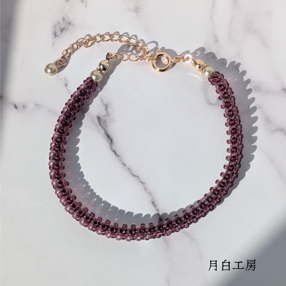 NO.20　△チューブのテグス編みブレスレット【アメジストカラー】紫　重ね付けにも◎
