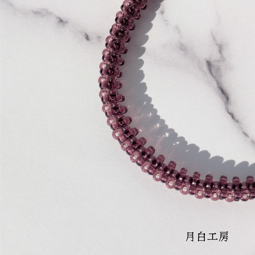 NO.20 △チューブのテグス編みブレスレット【アメジストカラー】紫 重ね付けにも◎