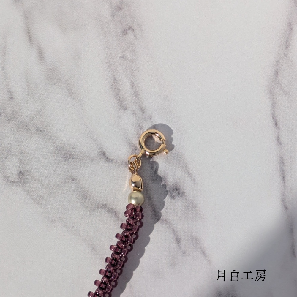 NO.20 △チューブのテグス編みブレスレット【アメジストカラー】紫 重ね付けにも◎