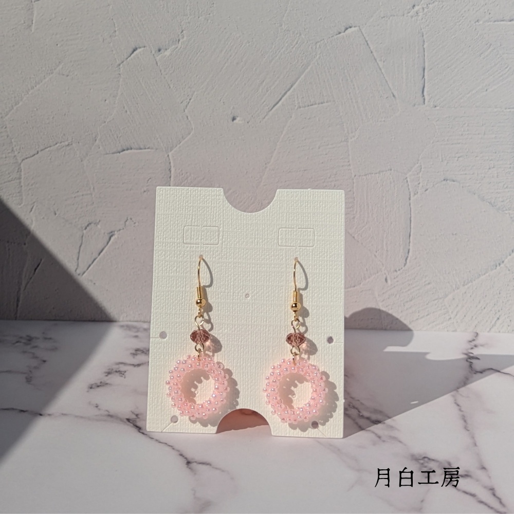 NO.159【2点限定】編み込みビーズフープとクリスタルガラス(ブラッシュローズ)のピアス