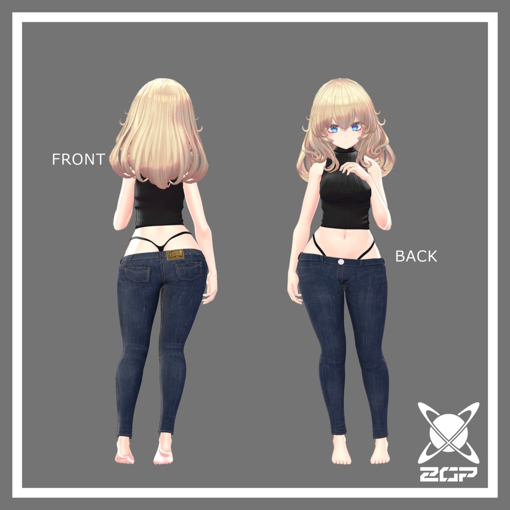 【FLASTOREアバター対応】シンプルノースリーブニット&スキニージーンズ