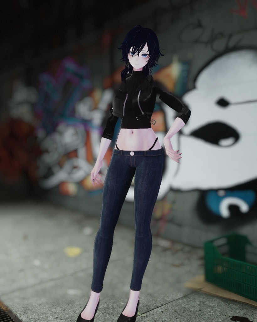 【ラシューシャ対応】シンプルノースリーブニット&スキニージーンズ