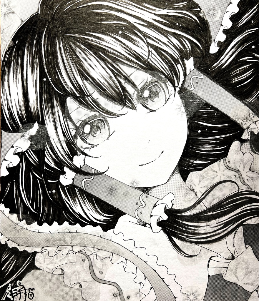 【東方Project】アナログ原画 博霊霊夢色紙