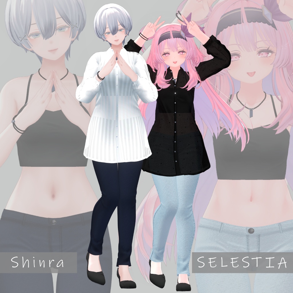 【複数アバター対応】シースルーシャツセット