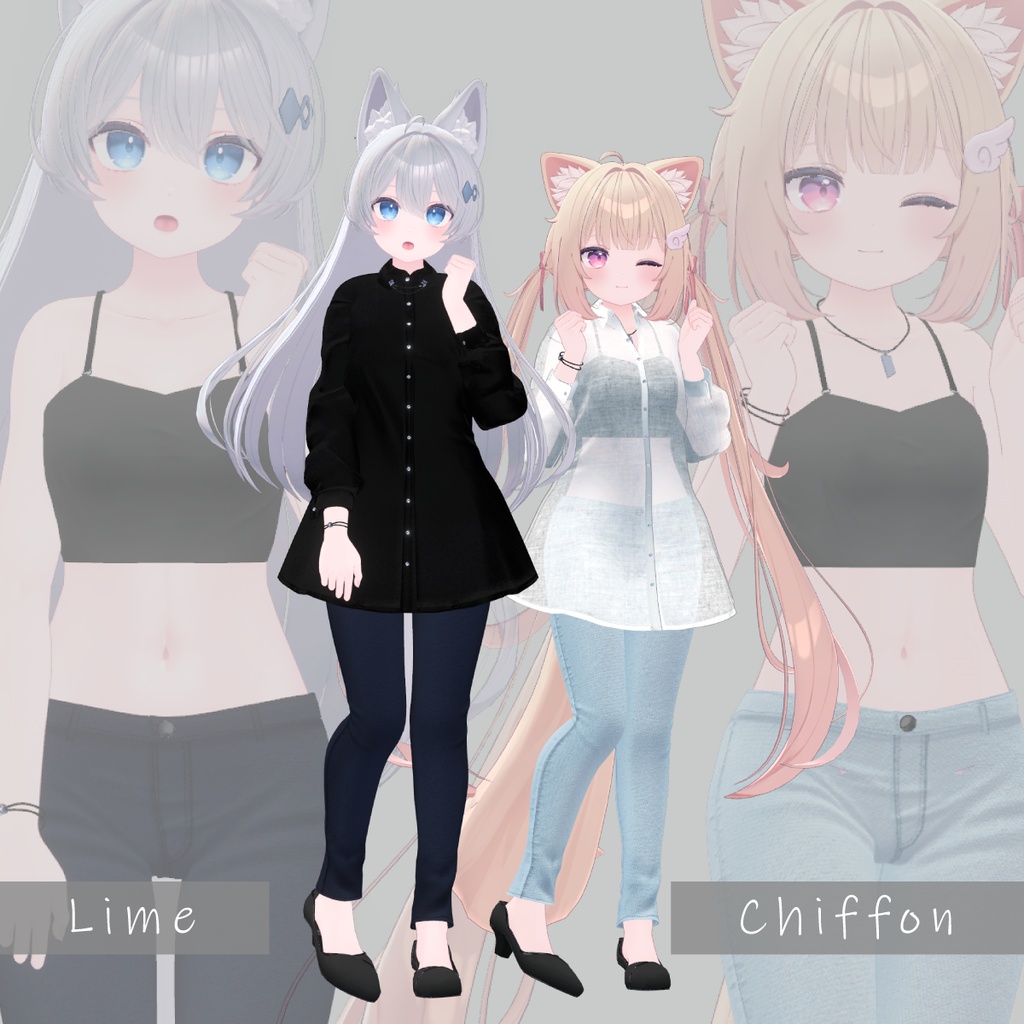 【複数アバター対応】シースルーシャツセット