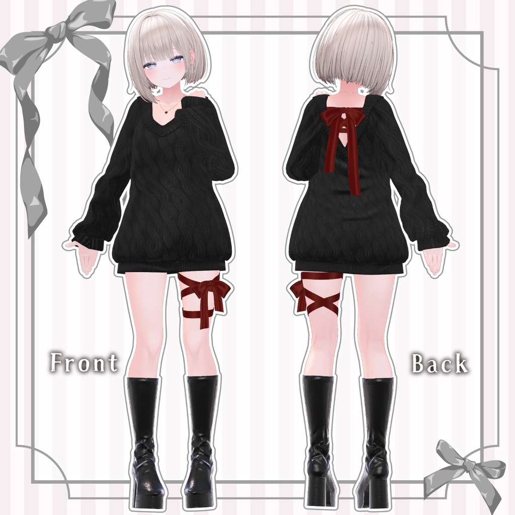 【複数アバター対応】スイートリボンニット