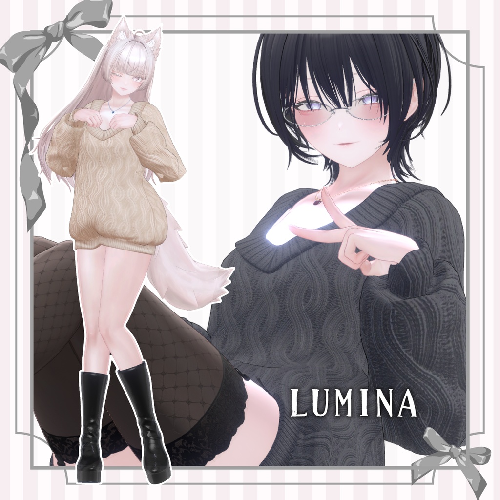 【複数アバター対応】スイートリボンニット