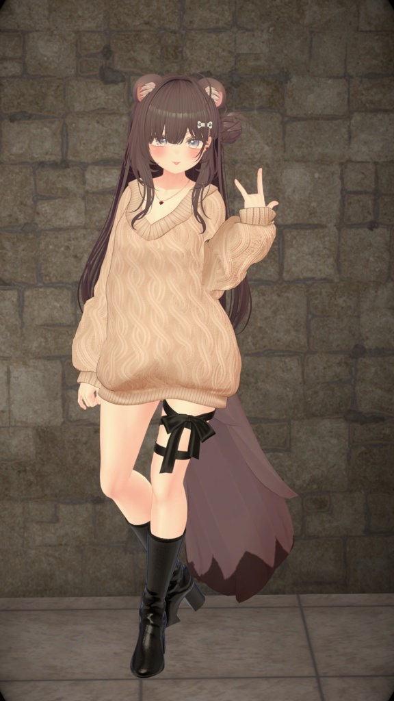 【複数アバター対応】スイートリボンニット