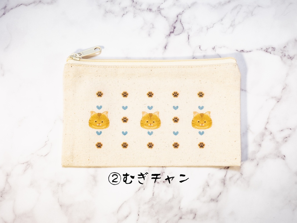 「まめチャンむぎチャン」フラットポーチSサイズ(七栄セツさんイラスト)