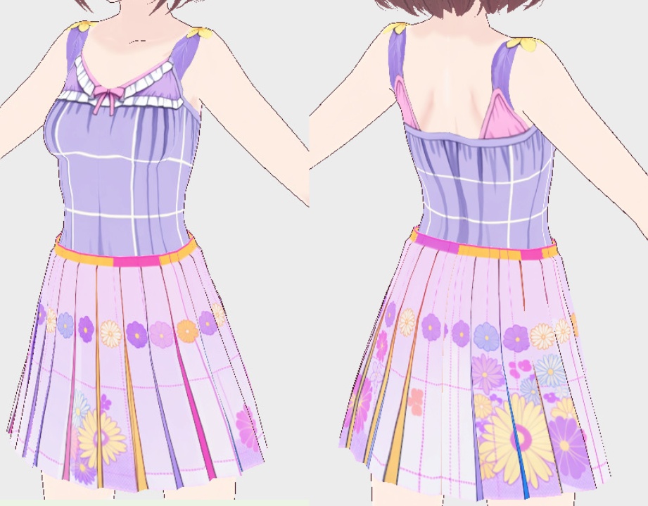 【VRoid洋服セット】かわいいラベンダーフローラル フルセット / Kawaii Lavender Floral Full Set