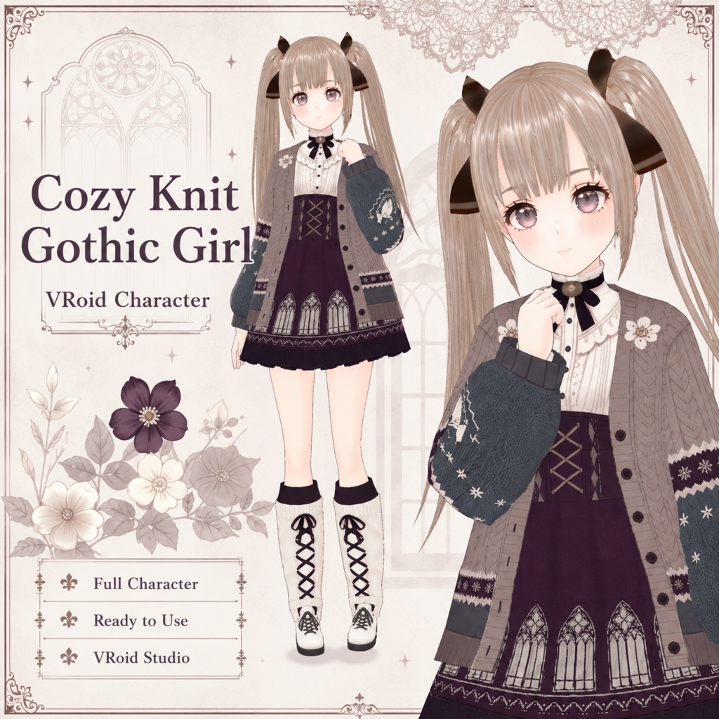 【Vroid衣装】Gothic Knit Outfit Set（ゴシックニットアウトフィットセット）