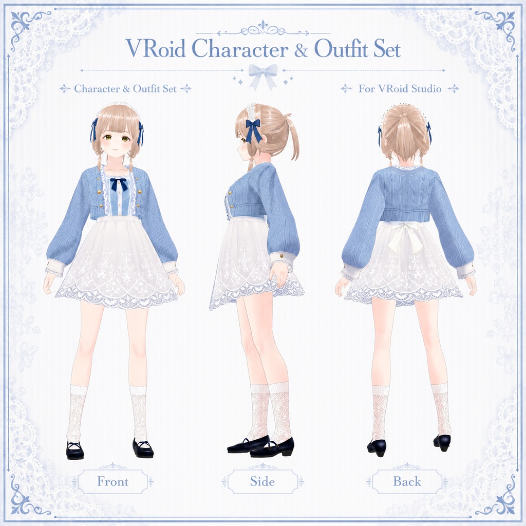 【Vroid衣装】Blue Lace Classical Outfit Set