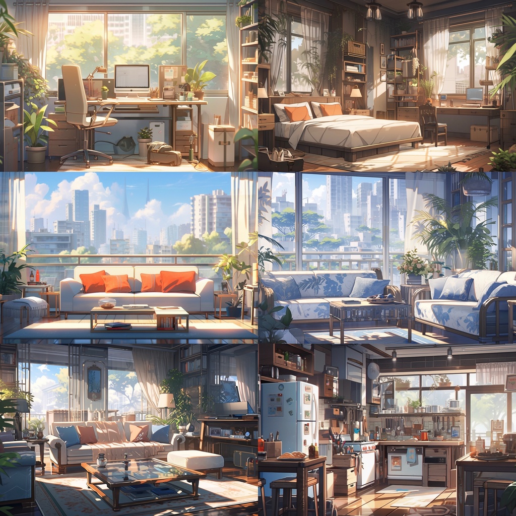 【背景素材】アパート・マンション室内 部屋 寝室 リビング キッチン等 背景30枚【画集】【コンセプトアート】