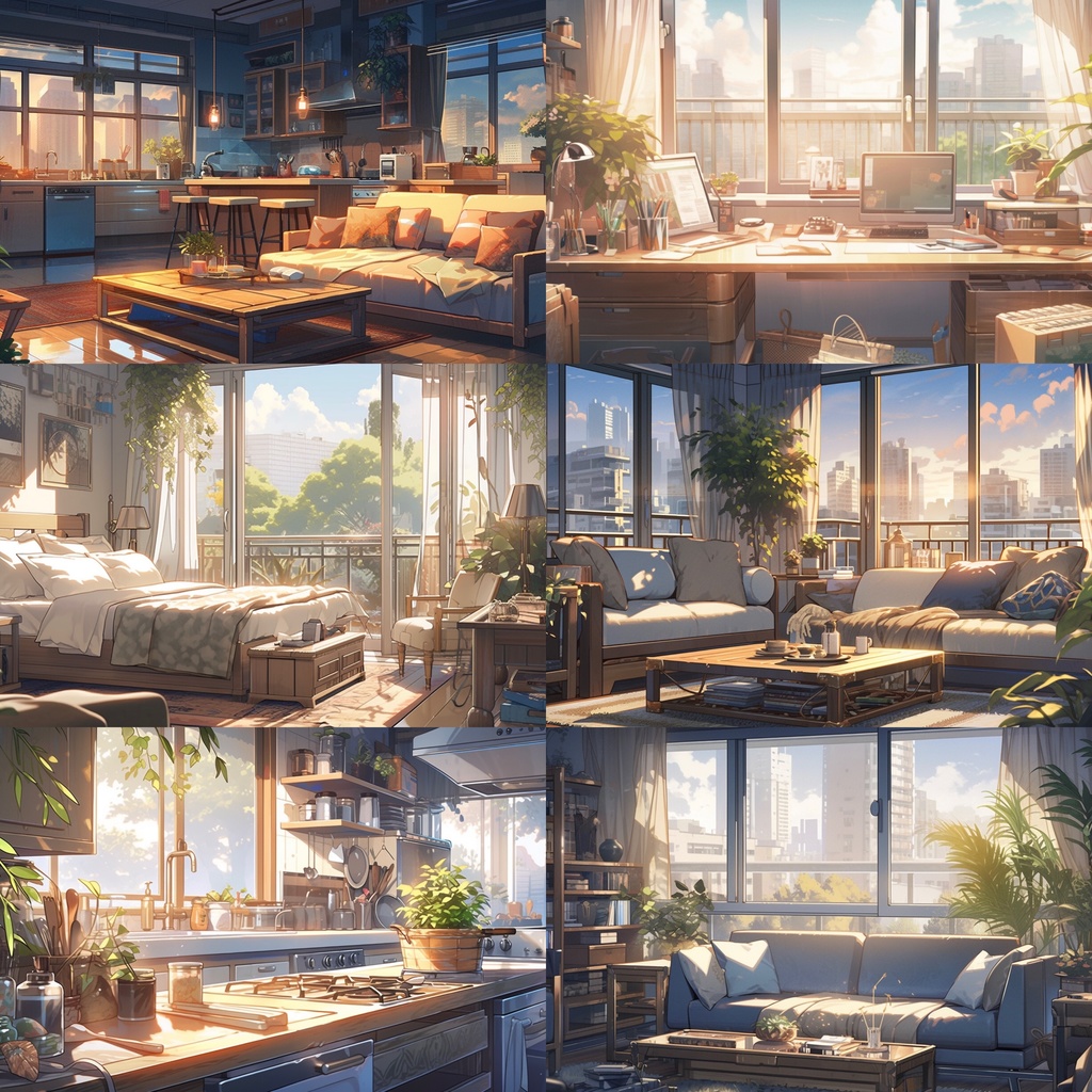 【背景素材】アパート・マンション室内 部屋 寝室 リビング キッチン等 背景30枚【画集】【コンセプトアート】