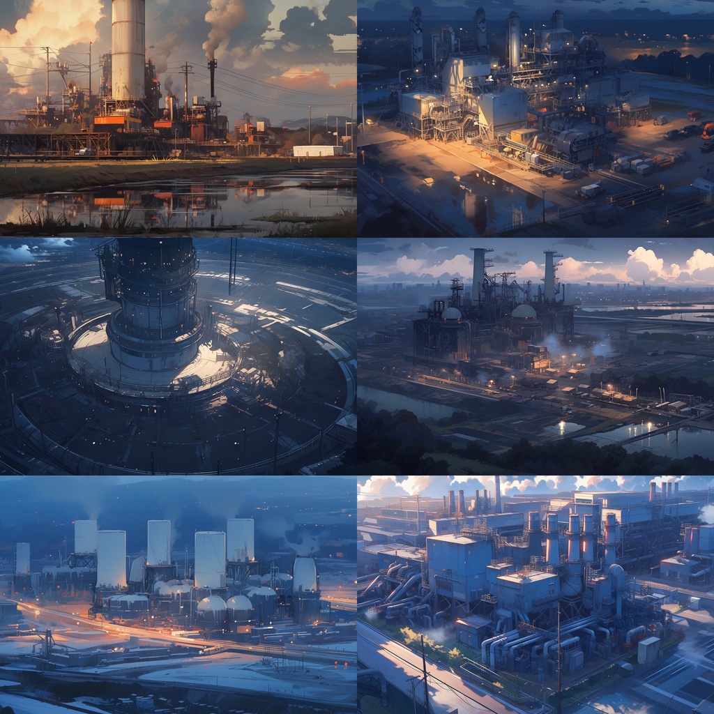 【背景素材】【外観】工場 工業 プラント 製鉄所 タンク等 外観 背景30枚【画集】【コンセプトアート】