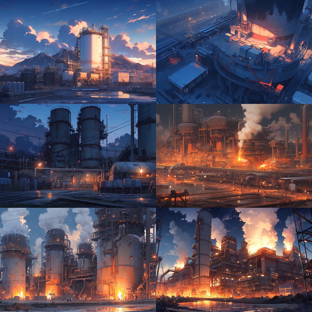 【背景素材】【外観】工場 工業 プラント 製鉄所 タンク等 外観 背景30枚【画集】【コンセプトアート】