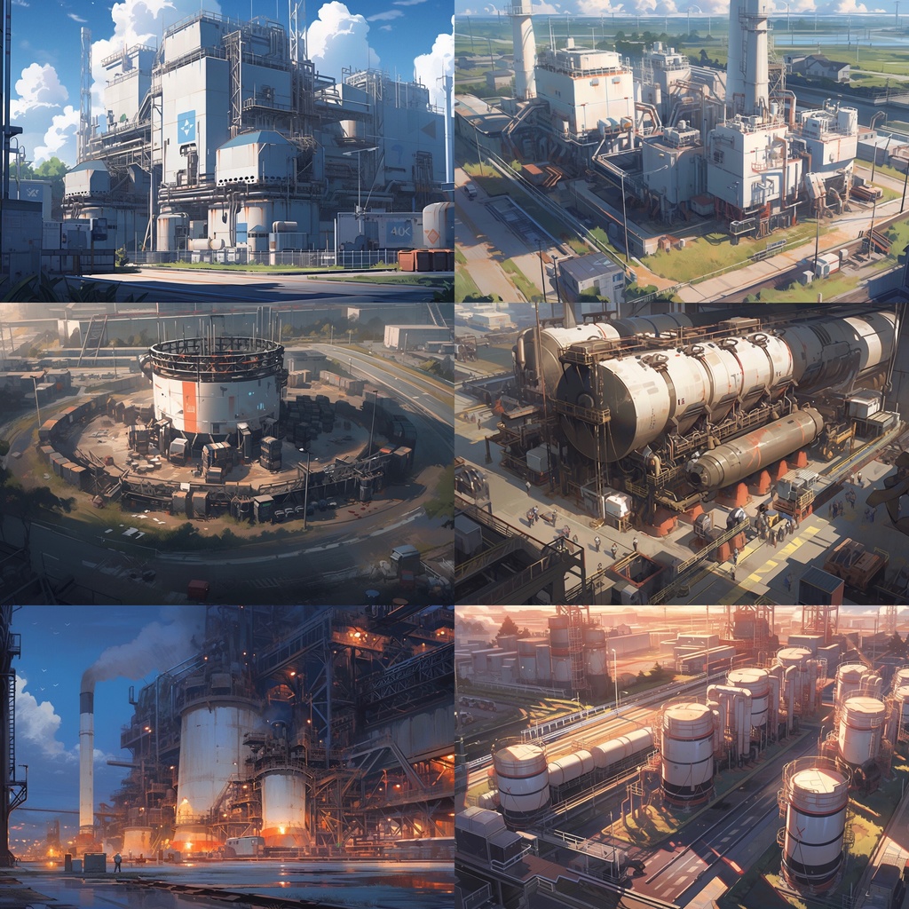 【背景素材】【外観】工場 工業 プラント 製鉄所 タンク等 外観 背景30枚【画集】【コンセプトアート】