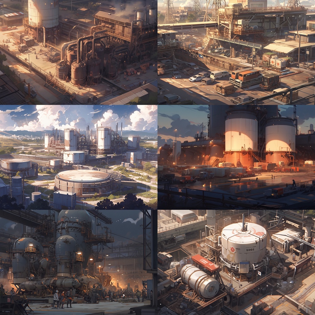 【背景素材】【外観】工場 工業 プラント 製鉄所 タンク等 外観 背景30枚【画集】【コンセプトアート】