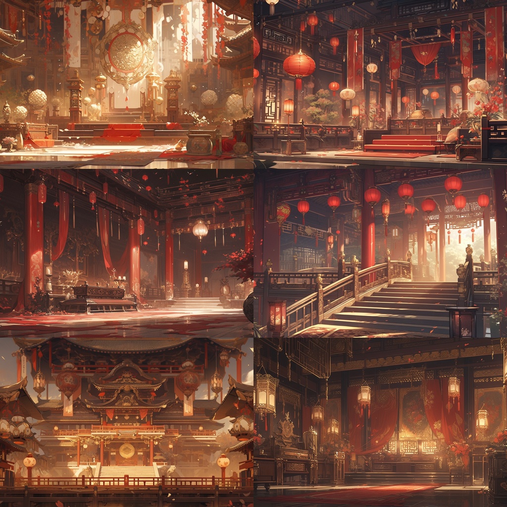 【背景素材】【赤】中華風 チャイナ風 古代中国 宮殿 王宮 建築等 内観 外観 背景30枚【画集】【コンセプトアート】