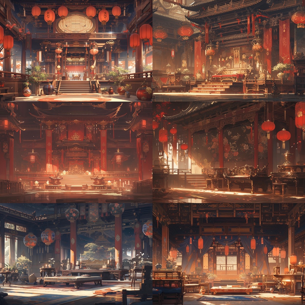 【背景素材】【赤】中華風 チャイナ風 古代中国 宮殿 王宮 建築等 内観 外観 背景30枚【画集】【コンセプトアート】