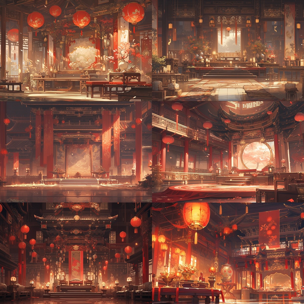 【背景素材】【赤】中華風 チャイナ風 古代中国 宮殿 王宮 建築等 内観 外観 背景30枚【画集】【コンセプトアート】