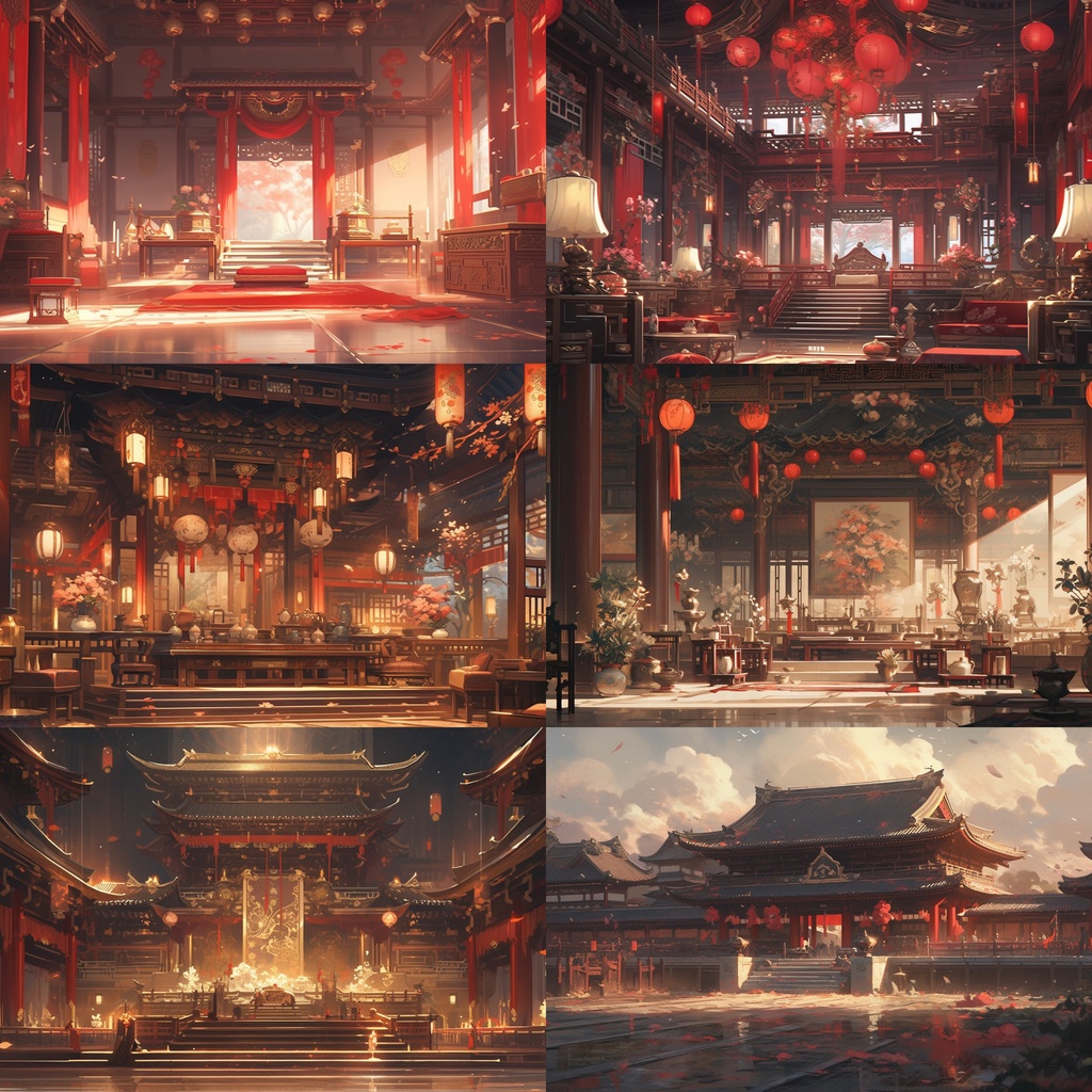 【背景素材】【赤】中華風 チャイナ風 古代中国 宮殿 王宮 建築等 内観 外観 背景30枚【画集】【コンセプトアート】