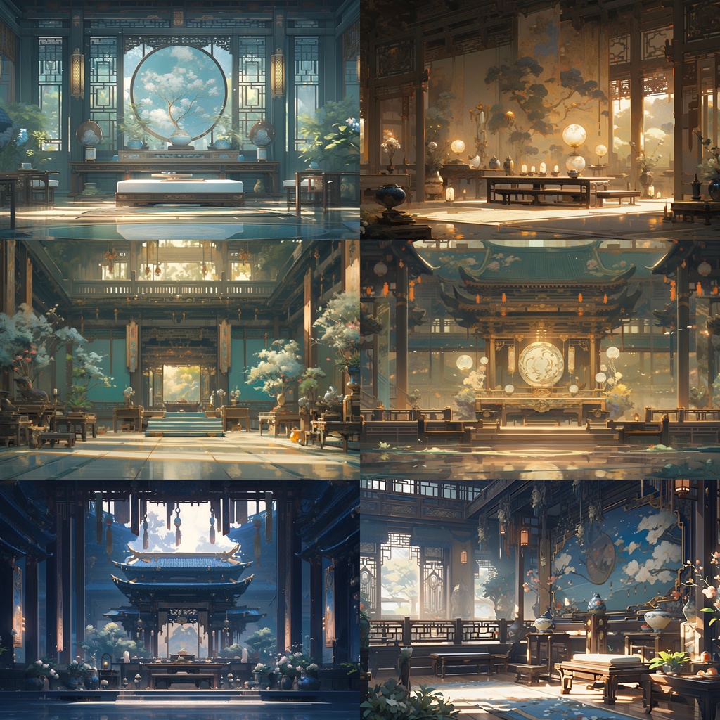 【背景素材】【緑】中華風 チャイナ風 古代中国 宮殿 王宮 建築等 内観 外観 背景30枚【画集】【コンセプトアート】