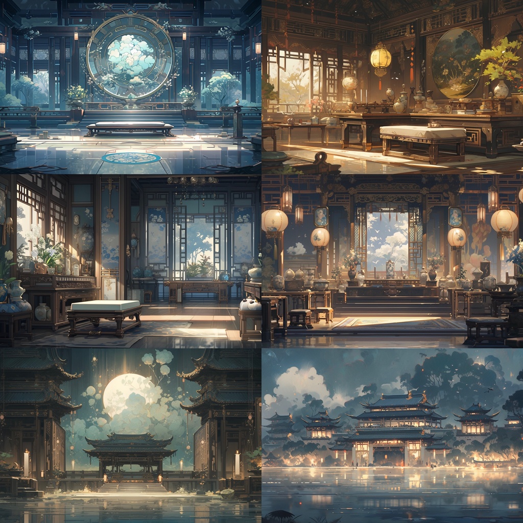 【背景素材】【緑】中華風 チャイナ風 古代中国 宮殿 王宮 建築等 内観 外観 背景30枚【画集】【コンセプトアート】