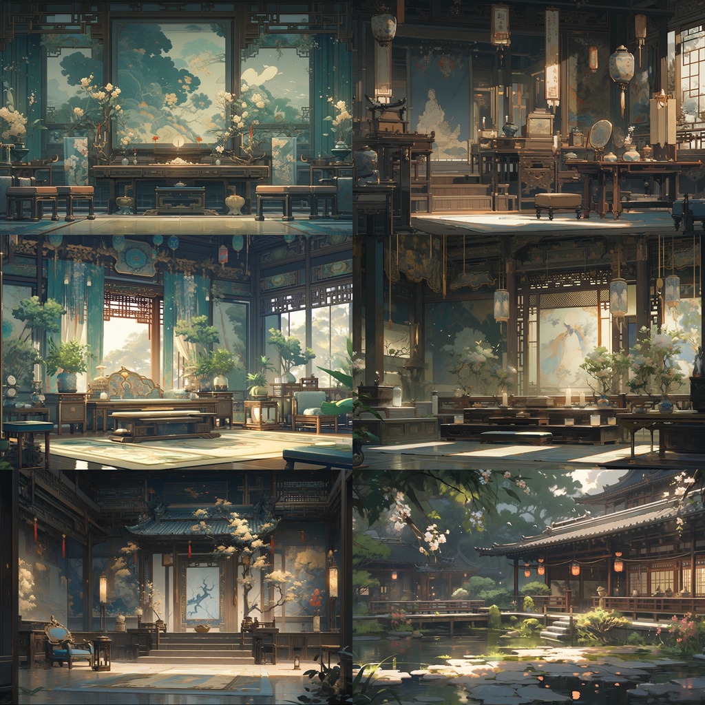 【背景素材】【緑】中華風 チャイナ風 古代中国 宮殿 王宮 建築等 内観 外観 背景30枚【画集】【コンセプトアート】