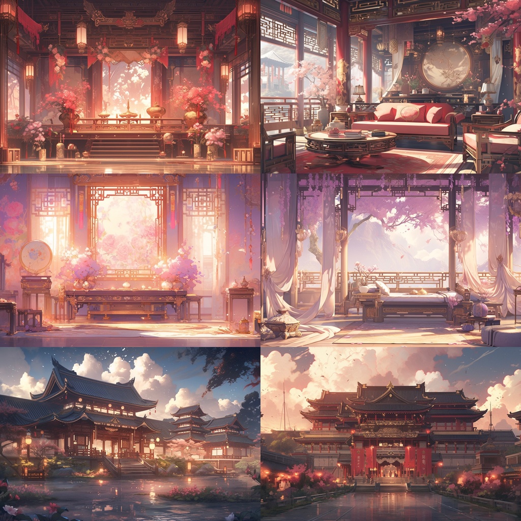 【背景素材】【ピンク】中華風 チャイナ風 古代中国 宮殿 王宮 建築等 内観 外観 背景30枚【画集】【コンセプトアート】