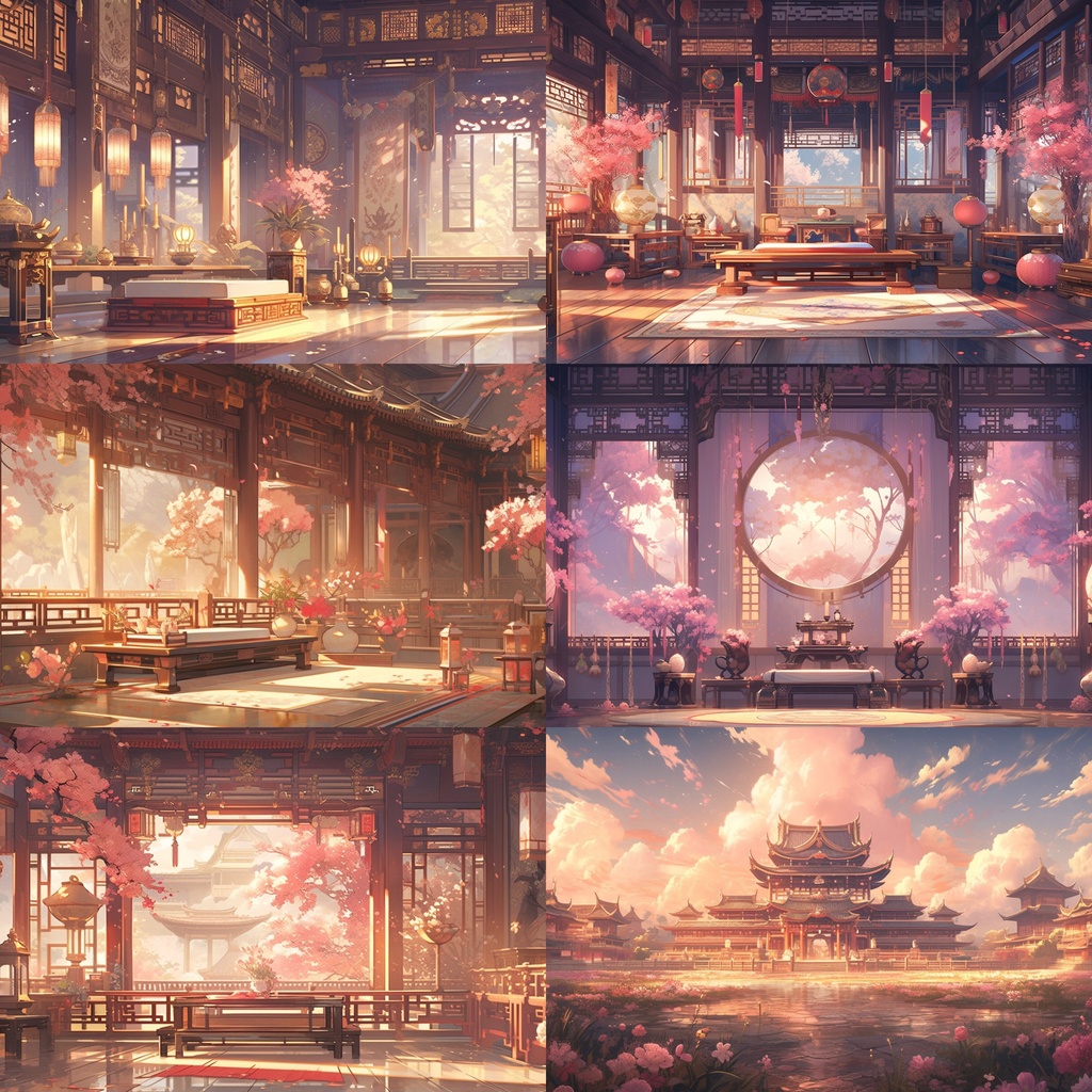 【背景素材】【ピンク】中華風 チャイナ風 古代中国 宮殿 王宮 建築等 内観 外観 背景30枚【画集】【コンセプトアート】