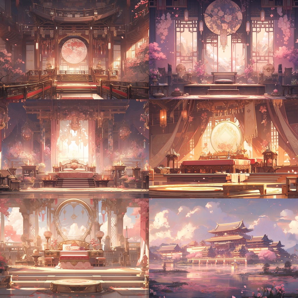 【背景素材】【ピンク】中華風 チャイナ風 古代中国 宮殿 王宮 建築等 内観 外観 背景30枚【画集】【コンセプトアート】