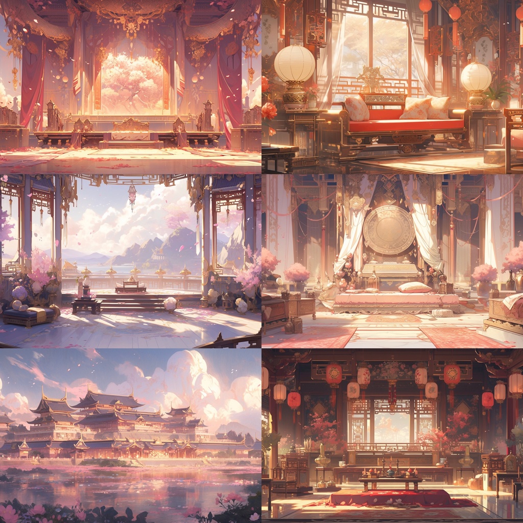 【背景素材】【ピンク】中華風 チャイナ風 古代中国 宮殿 王宮 建築等 内観 外観 背景30枚【画集】【コンセプトアート】