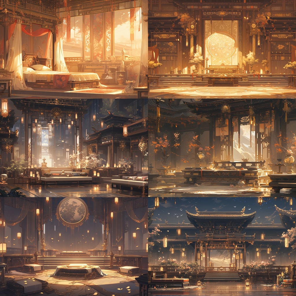 【背景素材】【黄】中華風 チャイナ風 古代中国 宮殿 王宮 建築等 内観 外観 背景30枚【画集】【コンセプトアート】