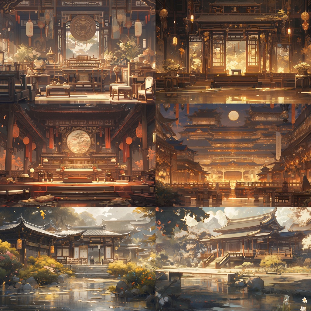 【背景素材】【黄】中華風 チャイナ風 古代中国 宮殿 王宮 建築等 内観 外観 背景30枚【画集】【コンセプトアート】