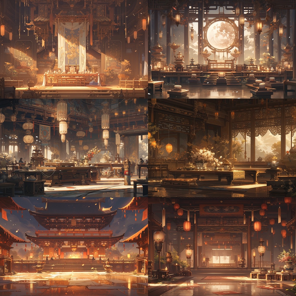 【背景素材】【黄】中華風 チャイナ風 古代中国 宮殿 王宮 建築等 内観 外観 背景30枚【画集】【コンセプトアート】