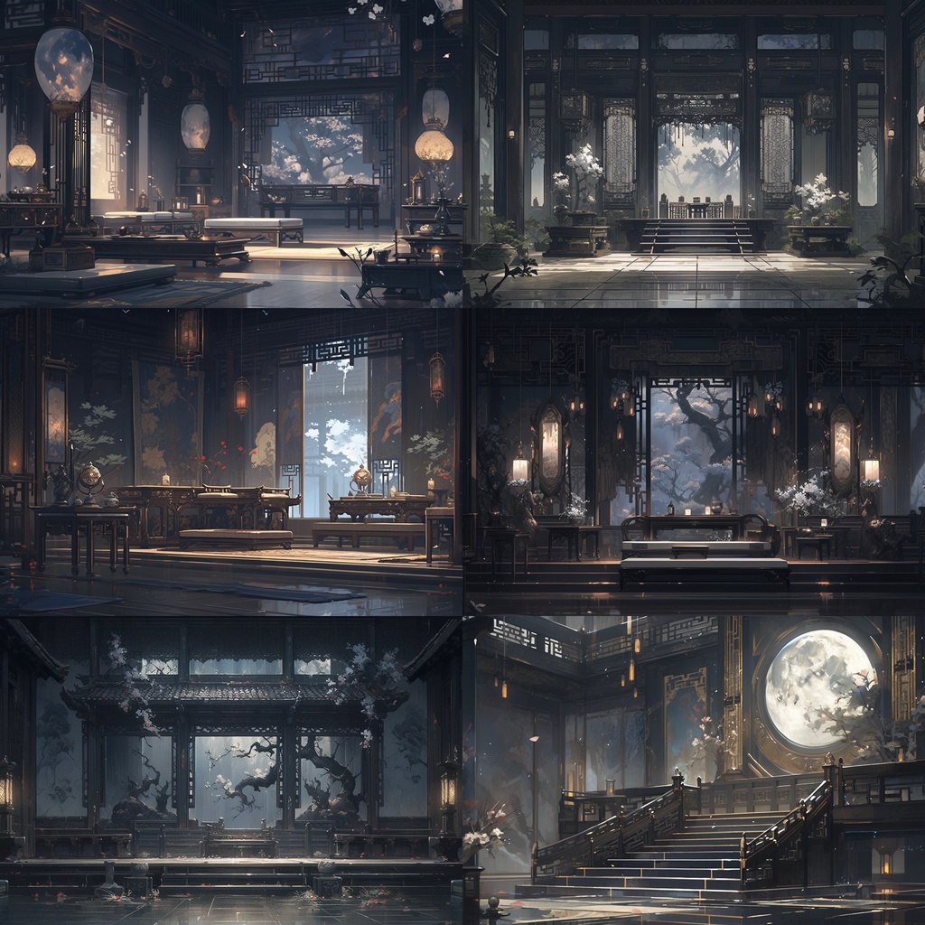 【背景素材】【黒】中華風 チャイナ風 古代中国 宮殿 王宮 建築等 内観 外観 背景30枚【画集】【コンセプトアート】