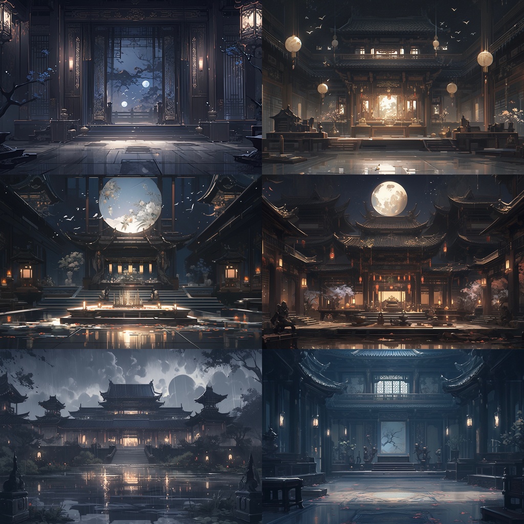 【背景素材】【黒】中華風 チャイナ風 古代中国 宮殿 王宮 建築等 内観 外観 背景30枚【画集】【コンセプトアート】