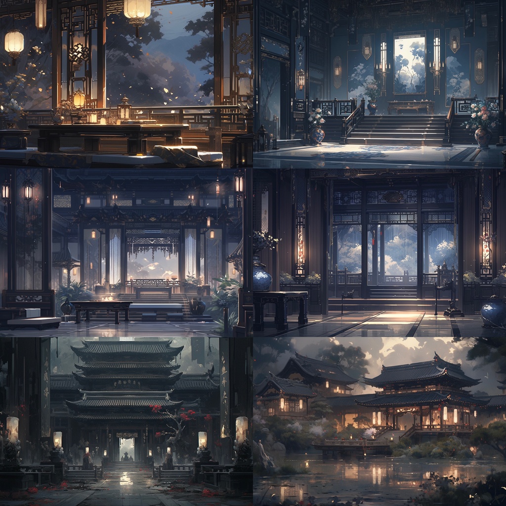 【背景素材】【黒】中華風 チャイナ風 古代中国 宮殿 王宮 建築等 内観 外観 背景30枚【画集】【コンセプトアート】