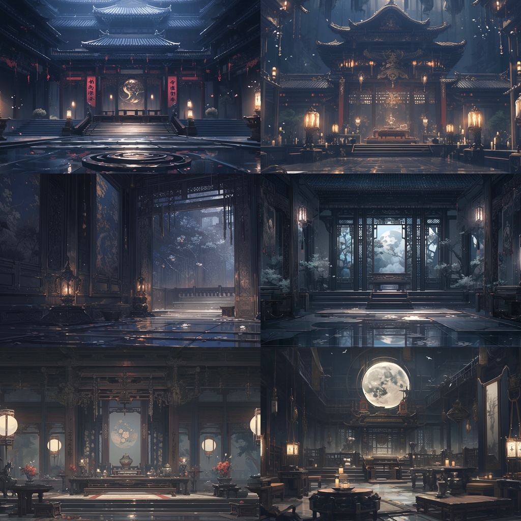 【背景素材】【黒】中華風 チャイナ風 古代中国 宮殿 王宮 建築等 内観 外観 背景30枚【画集】【コンセプトアート】