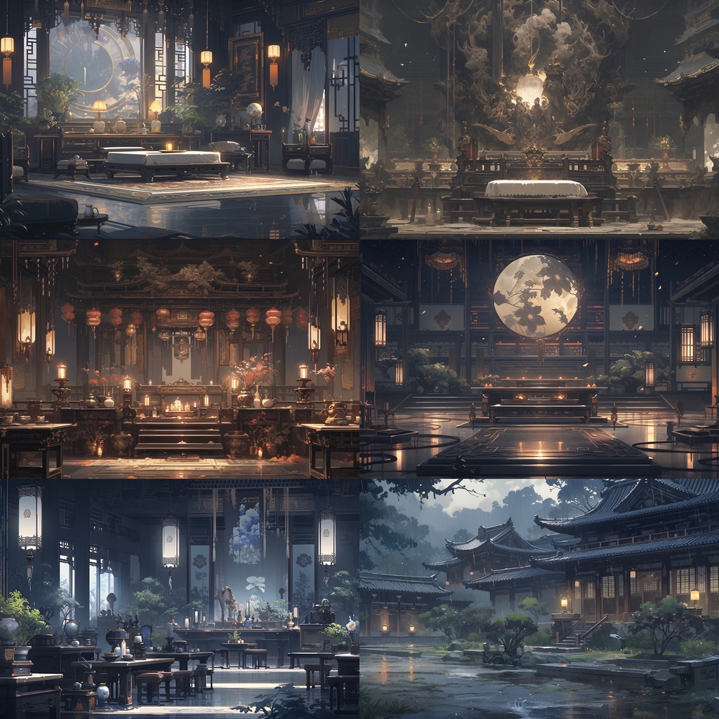 【背景素材】【黒】中華風 チャイナ風 古代中国 宮殿 王宮 建築等 内観 外観 背景30枚【画集】【コンセプトアート】