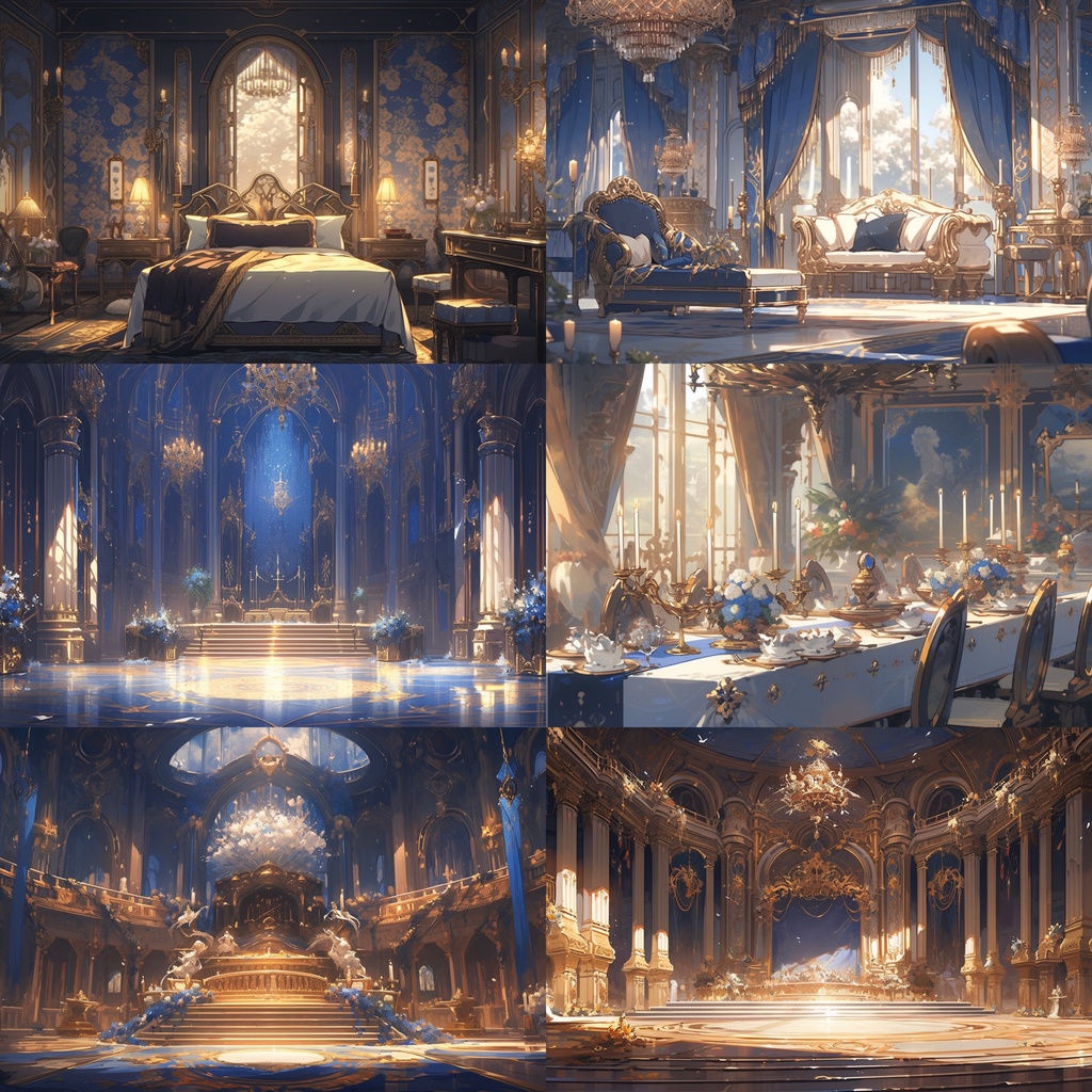 【背景素材】西洋風宮殿 中世 クラシカル 大広間 王座 ダンスホール 執務室 寝室 ダイニング 建築等 内観 背景30枚【画集】【コンセプトアート】