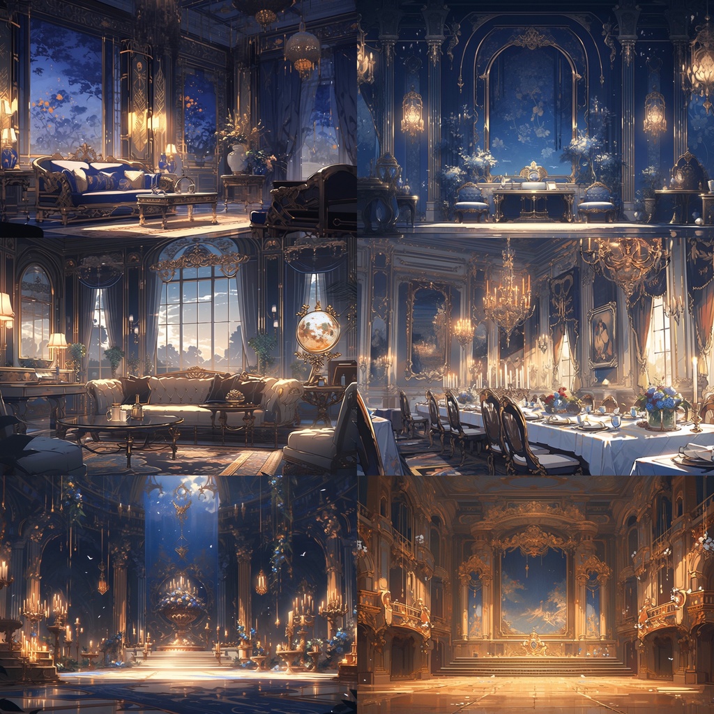 【背景素材】西洋風宮殿 中世 クラシカル 大広間 王座 ダンスホール 執務室 寝室 ダイニング 建築等 内観 背景30枚【画集】【コンセプトアート】