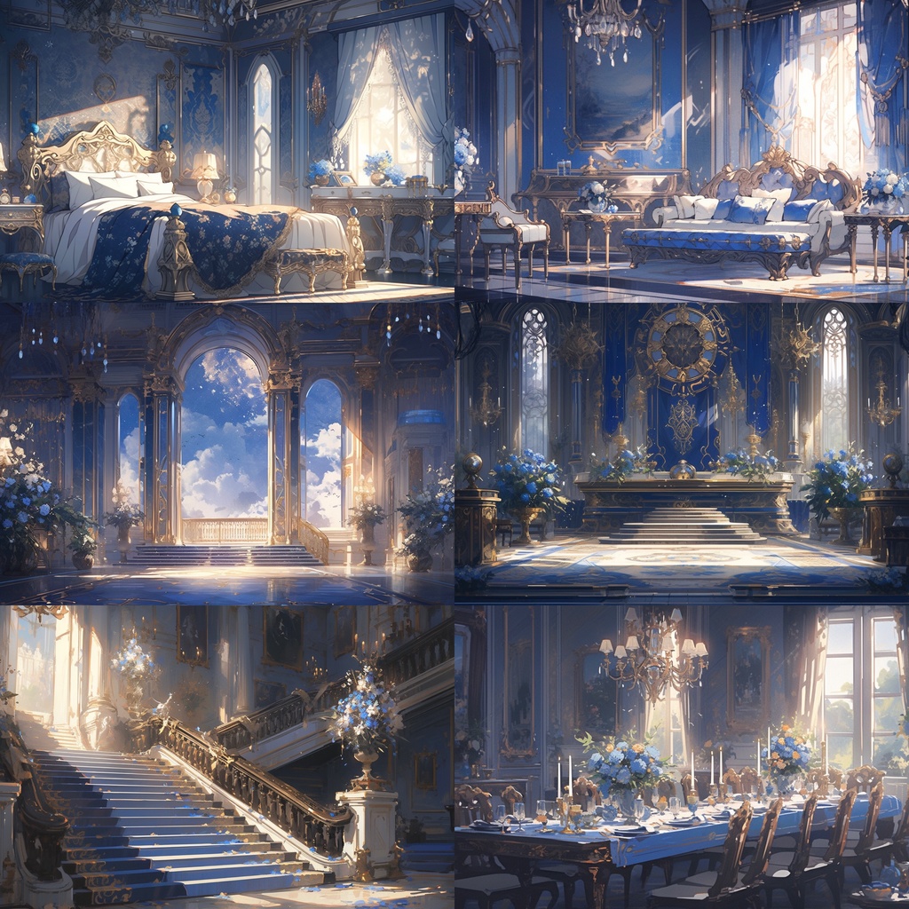 【背景素材】西洋風宮殿 中世 クラシカル 大広間 王座 ダンスホール 執務室 寝室 ダイニング 建築等 内観 背景30枚【画集】【コンセプトアート】