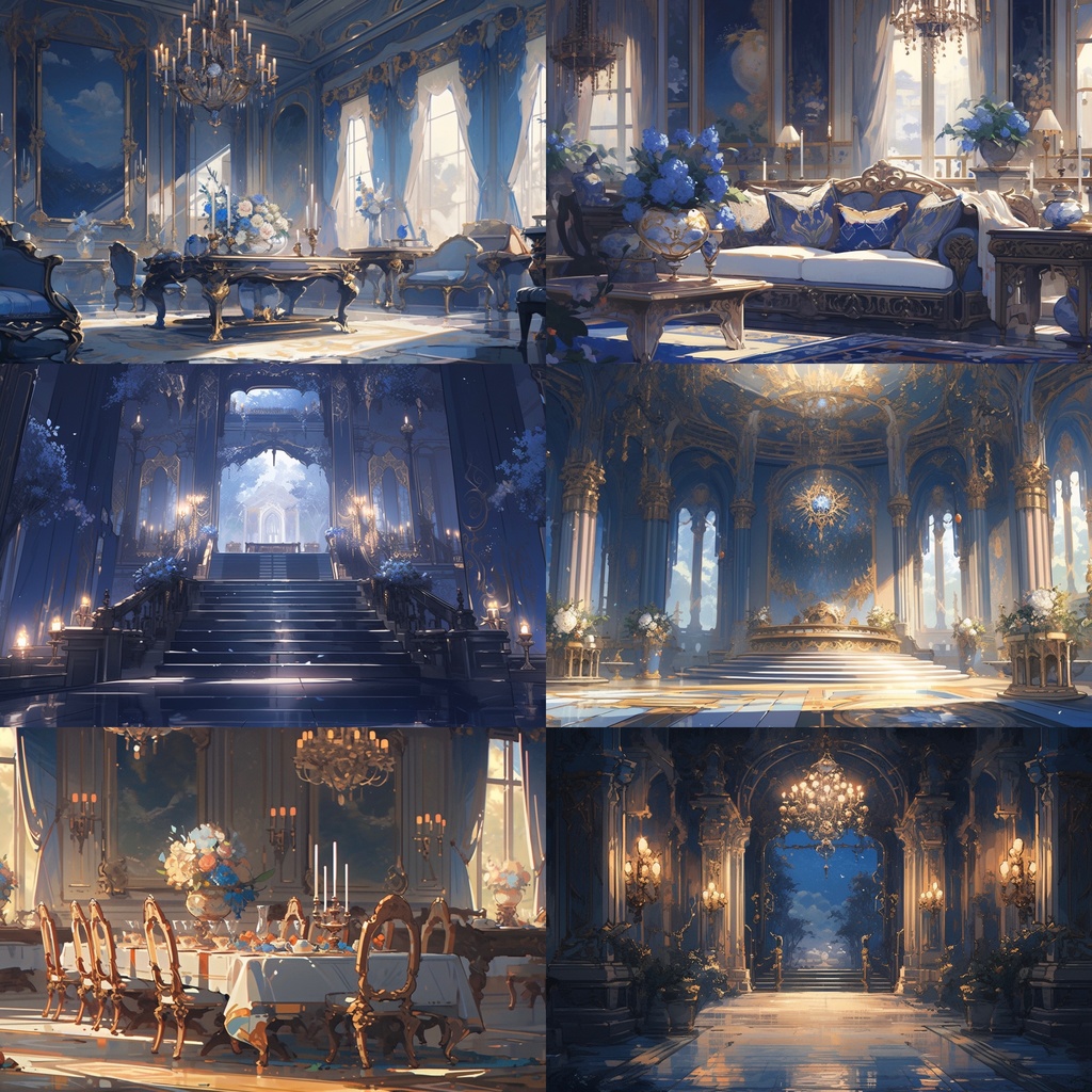 【背景素材】西洋風宮殿 中世 クラシカル 大広間 王座 ダンスホール 執務室 寝室 ダイニング 建築等 内観 背景30枚【画集】【コンセプトアート】